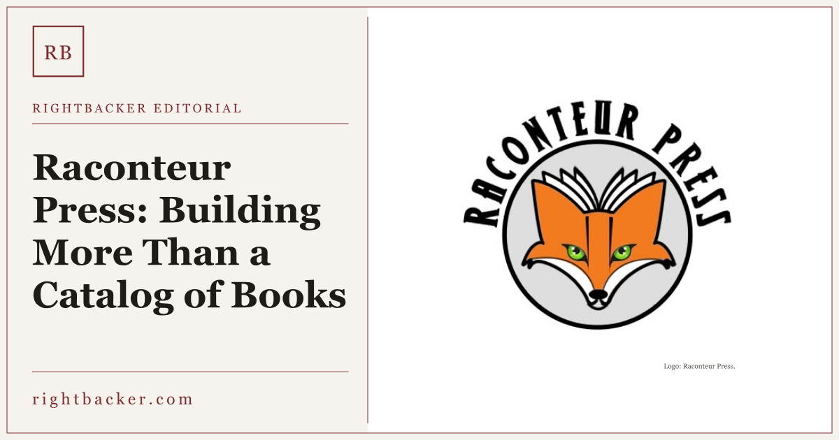 Raconteur Press fox and open book within its circular logo.